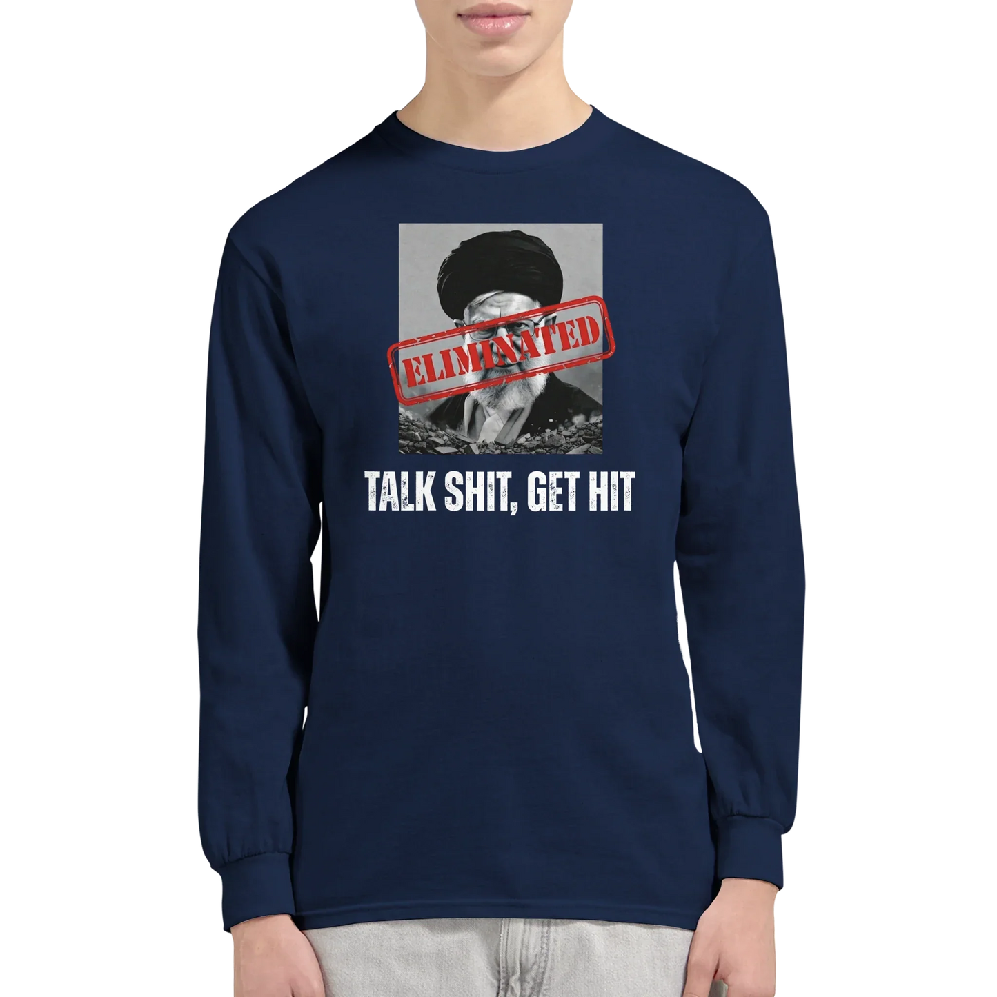 A-or-B-Tees Print Material Ayatollah Khamenei Eliminated Long Sleeve T-Shirt - Meme Stamp Longsleeve