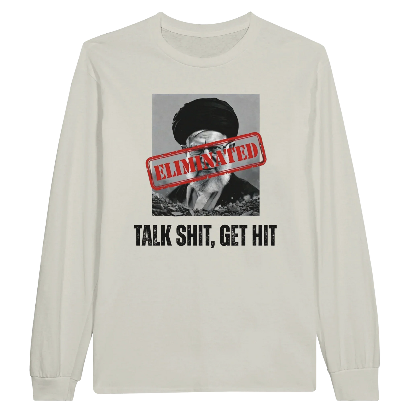 A-or-B-Tees Print Material S / Ash Ayatollah Khamenei Eliminated Long Sleeve T-Shirt - Meme Stamp Longsleeve