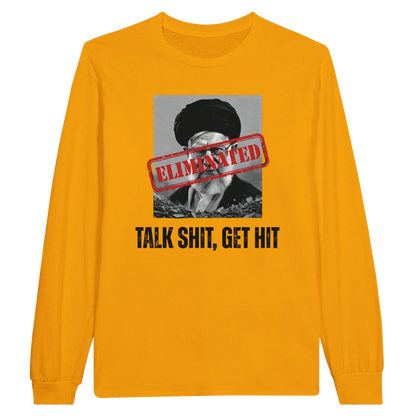 A-or-B-Tees Print Material S / Gold Ayatollah Khamenei Eliminated Long Sleeve T-Shirt - Meme Stamp Longsleeve