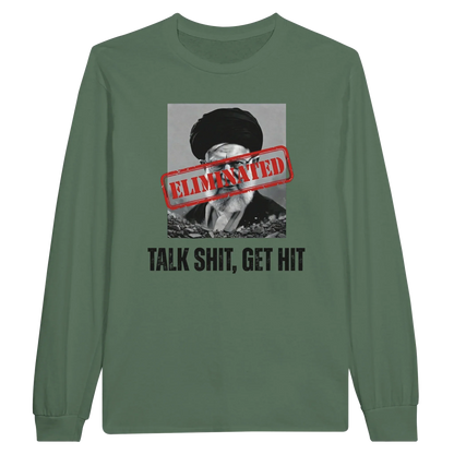 A-or-B-Tees Print Material S / Military Green Ayatollah Khamenei Eliminated Long Sleeve T-Shirt - Meme Stamp Longsleeve