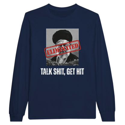 A-or-B-Tees Print Material S / Navy Ayatollah Khamenei Eliminated Long Sleeve T-Shirt - Meme Stamp Longsleeve