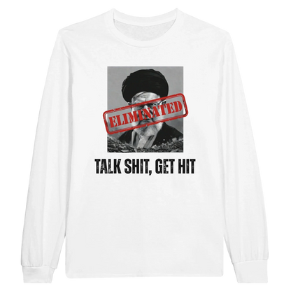 A-or-B-Tees Print Material S / White Ayatollah Khamenei Eliminated Long Sleeve T-Shirt - Meme Stamp Longsleeve