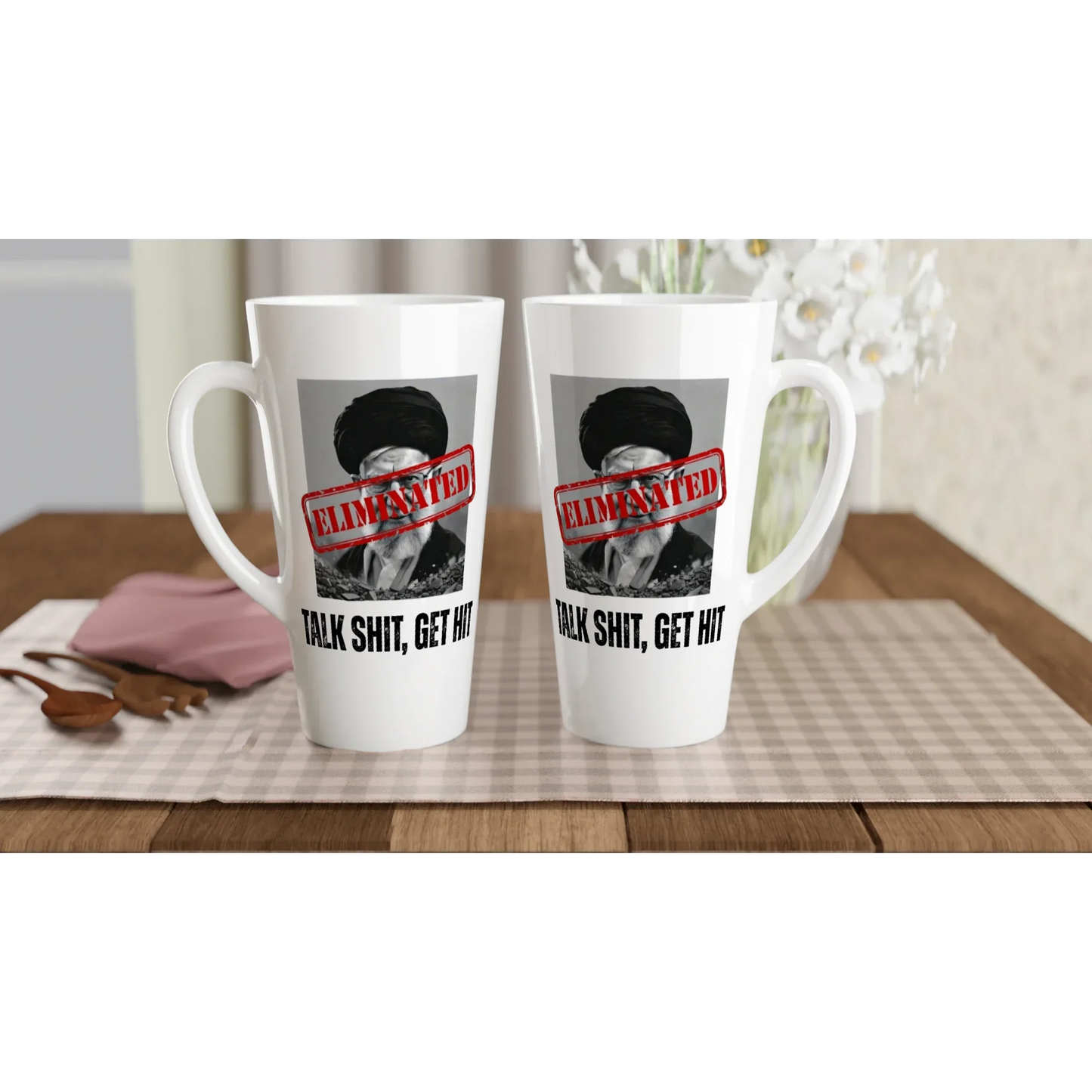 A-or-B-Tees Mugs Ayatollah Khamenei Eliminated Mug - White Latte 17oz Ceramic