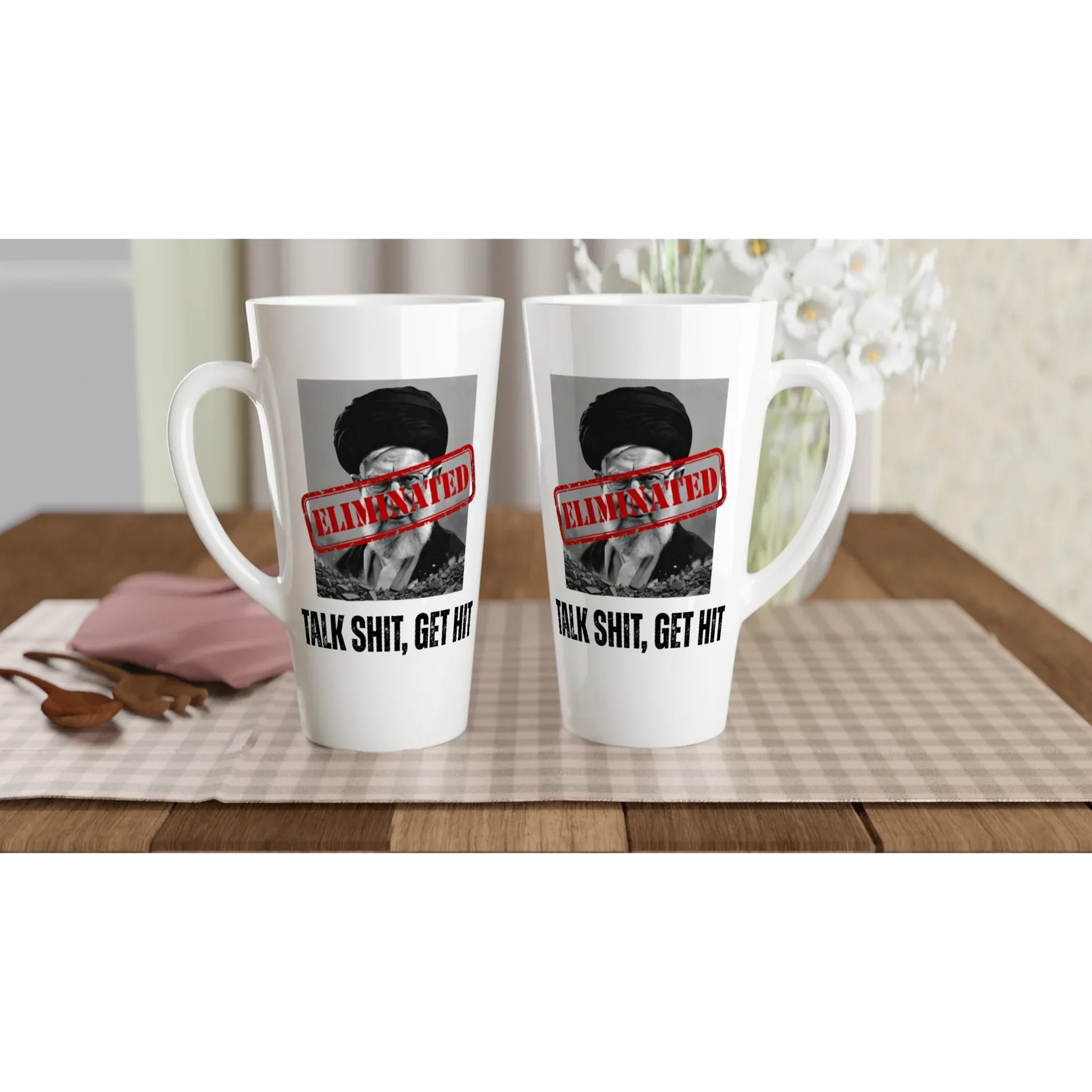 A-or-B-Tees Mugs Ayatollah Khamenei Eliminated Mug - White Latte 17oz Ceramic