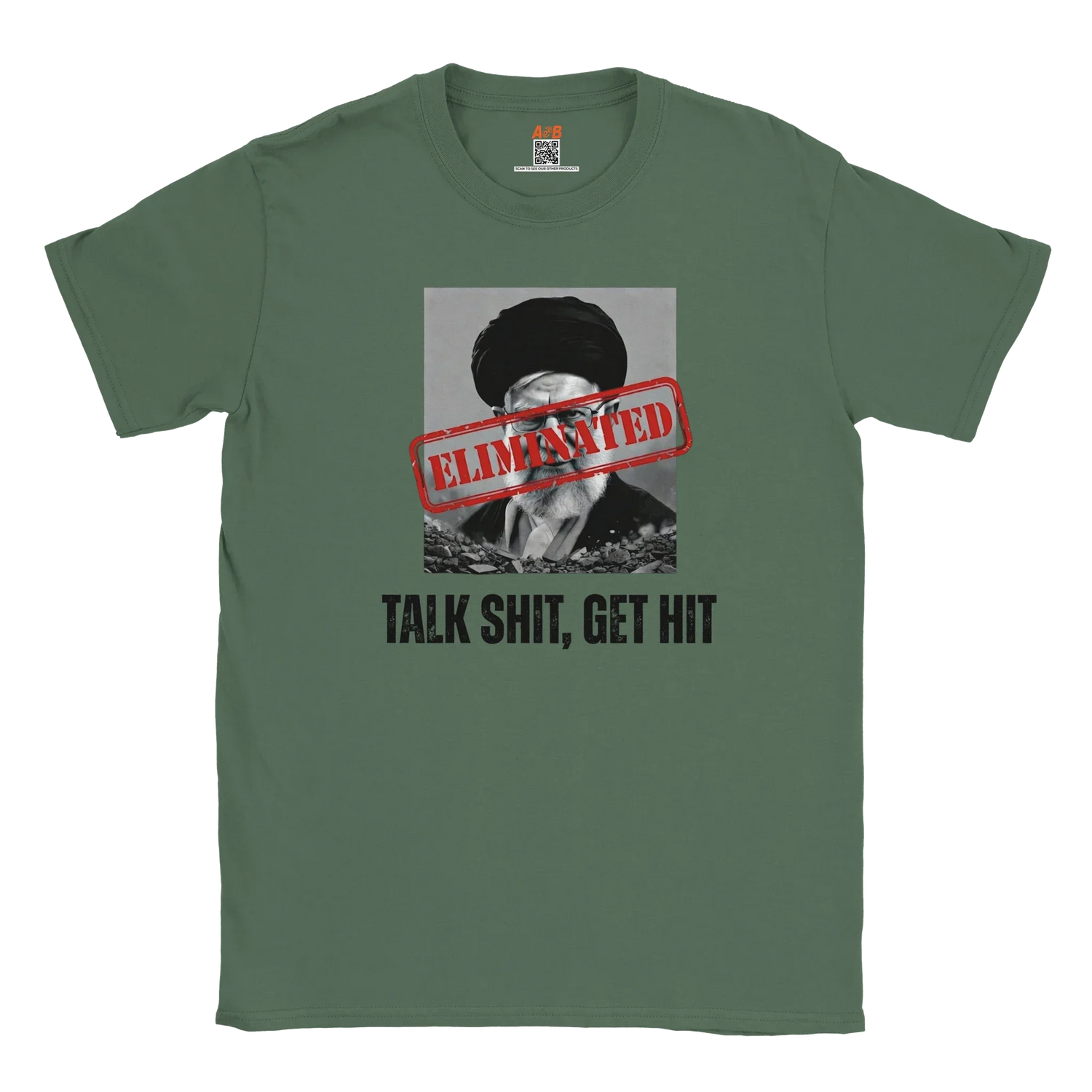 A-or-B-Tees T-Shirt S / Military Green Ayatollah Khamenei Eliminated T-Shirt - Meme Stamp Tee
