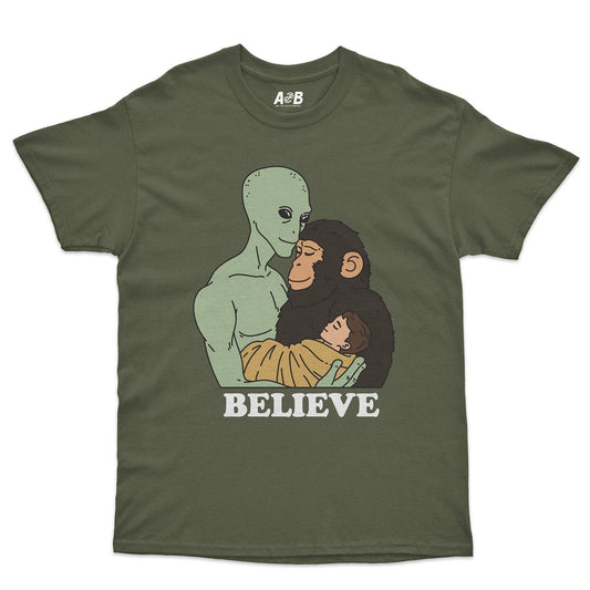 A-or-B-Tees T-Shirt Military Green / S Believe T-Shirt