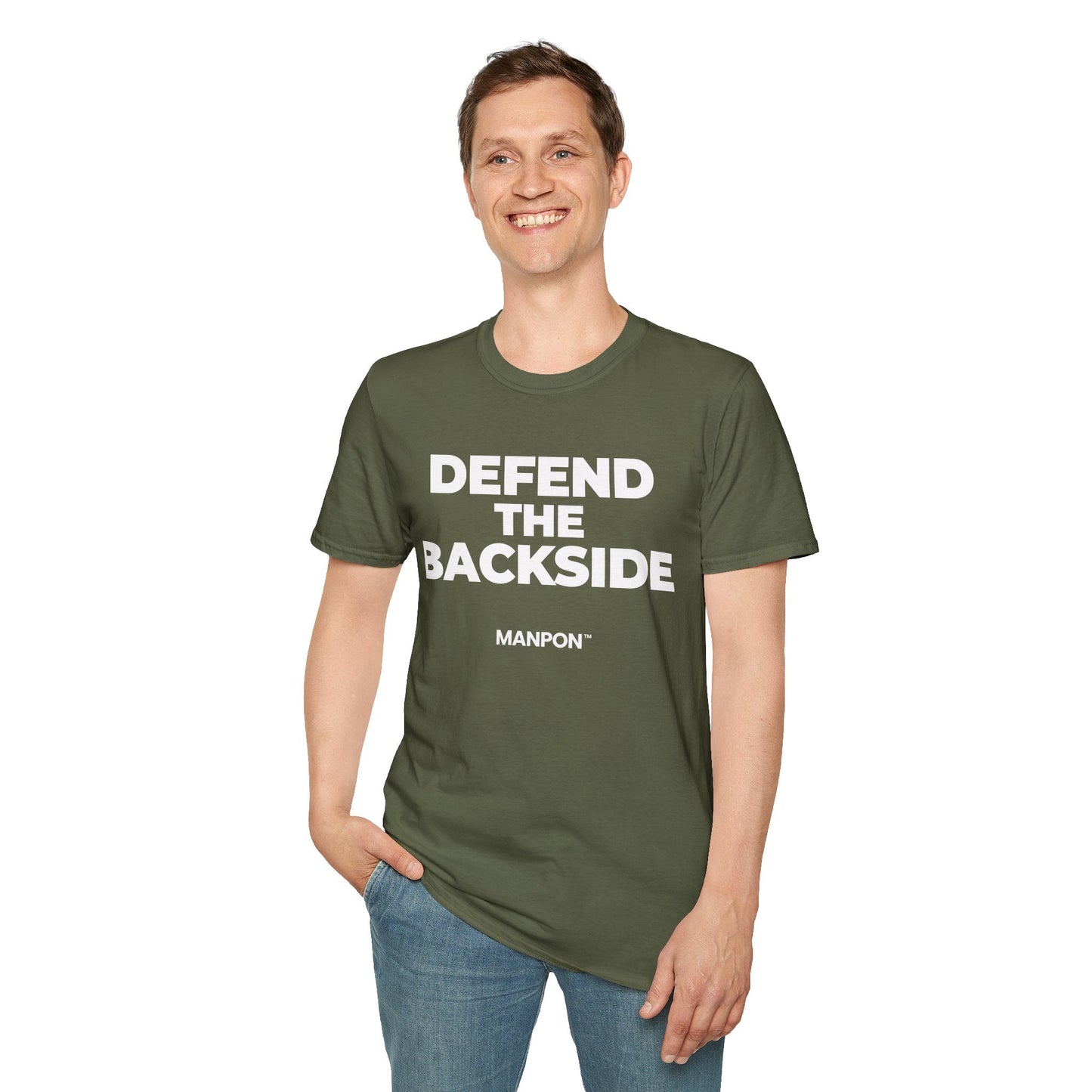 A-or-B-Tees T-Shirt Defend The Backside T-Shirt — Funny Graphic Tee Brought To You By MANPON