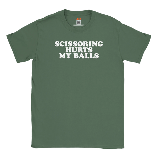 A-or-B-Tees T-Shirt Military Green / S Scissoring Hurts My Balls T-Shirt – Funny Adult Humor Tee