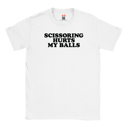 A-or-B-Tees T-Shirt White / S Scissoring Hurts My Balls T-Shirt – Funny Adult Humor Tee
