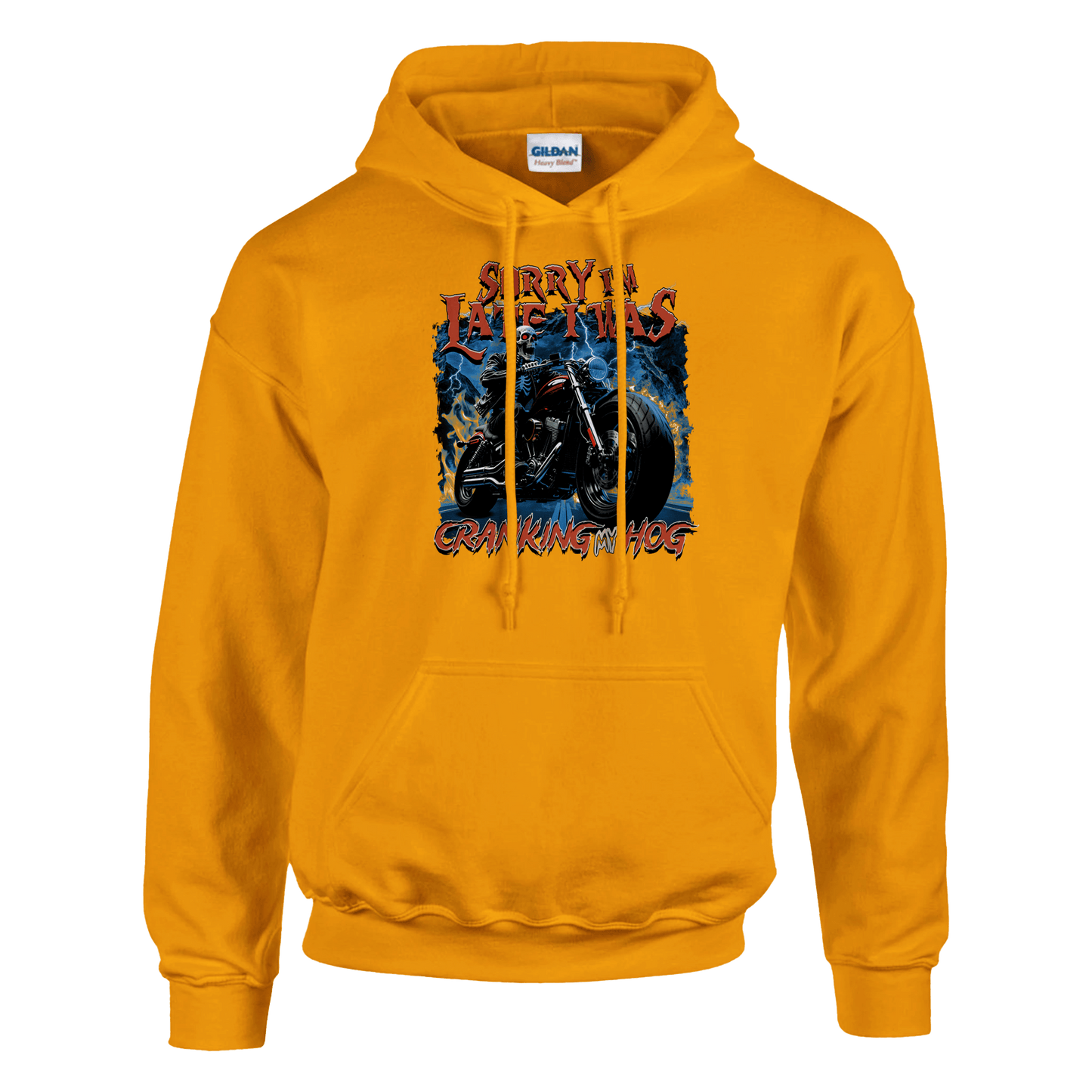 A-or-B-Tees Print Material 3XL / Gold Sorry I'm Late I Was Cranking My Hog Hoodie – Funny Meme Hoodie