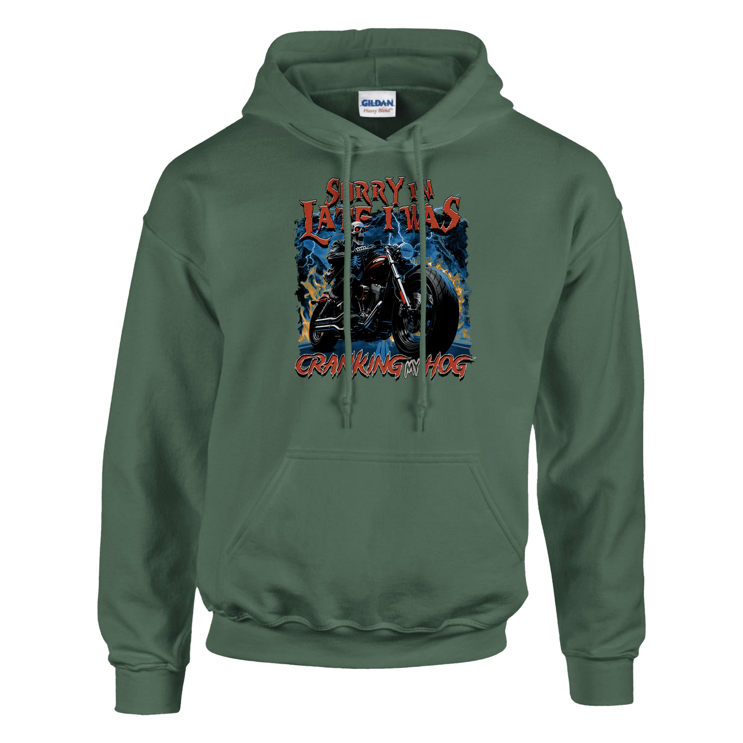 A-or-B-Tees Print Material S / Military Green Sorry I'm Late I Was Cranking My Hog Hoodie – Funny Meme Hoodie