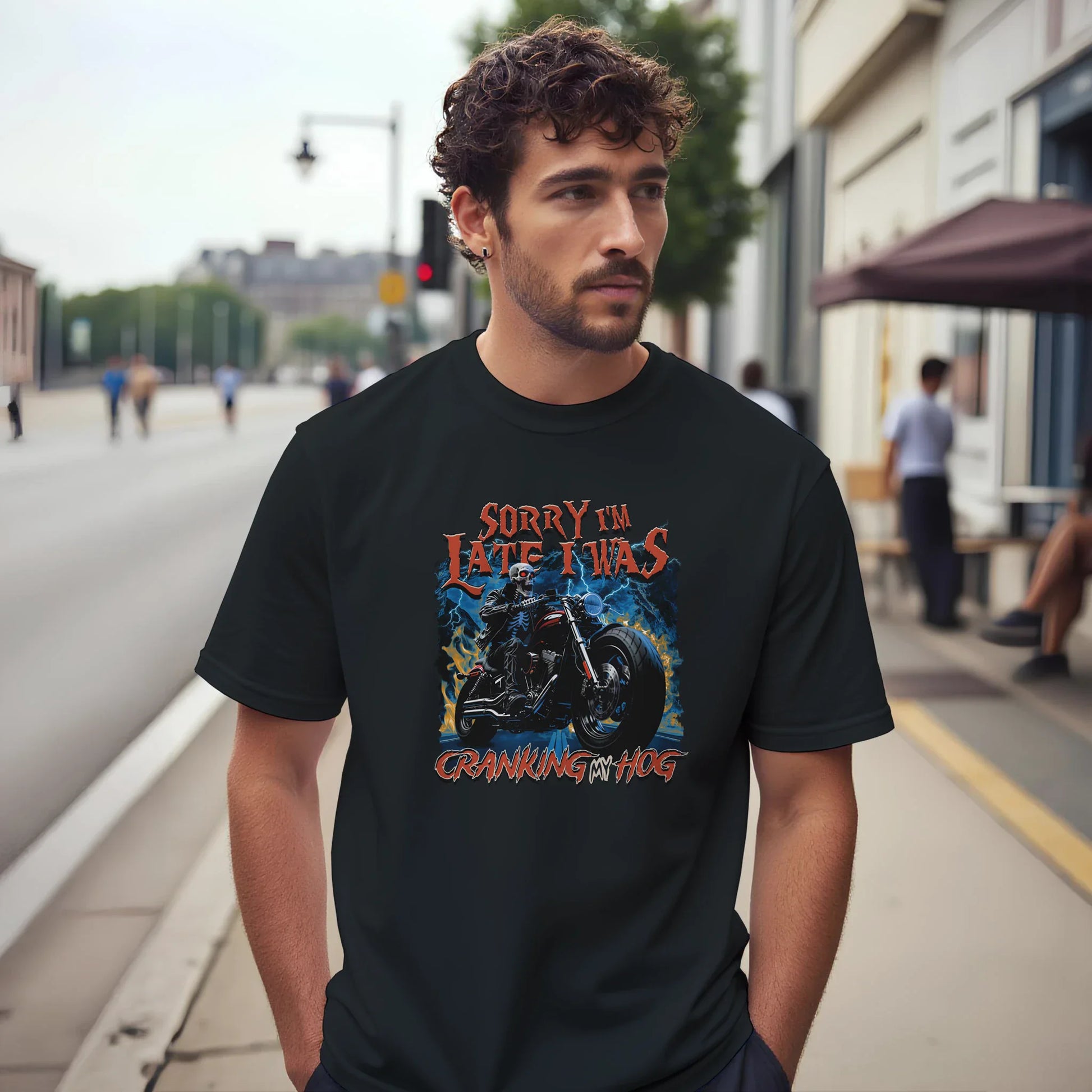 A-or-B-Tees Print Material Sorry I'm Late I Was Cranking My Hog T-Shirt – Funny Meme Tee