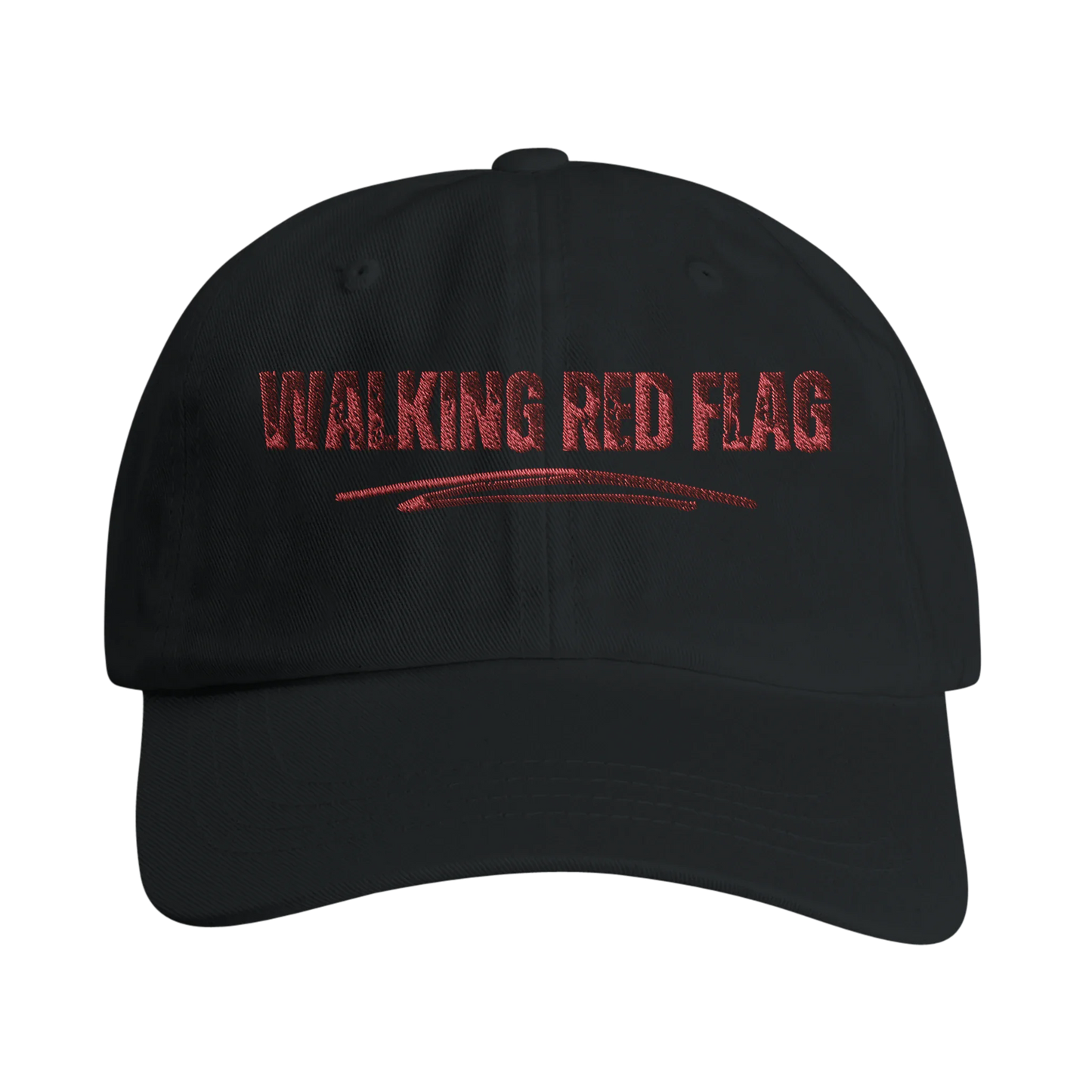A-or-B-Tees Hats Black Walking Red Flag Hat | Funny Embroidered Dad Hat | Self-Aware Meme Cap
