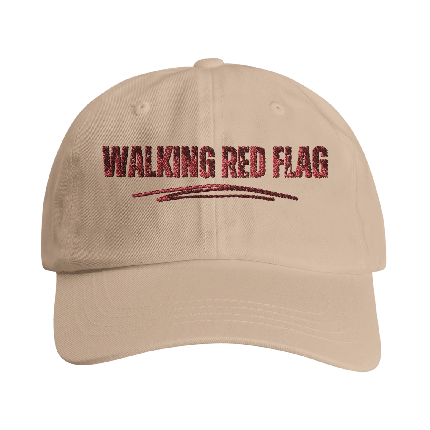 A-or-B-Tees Hats Khaki Walking Red Flag Hat | Funny Embroidered Dad Hat | Self-Aware Meme Cap