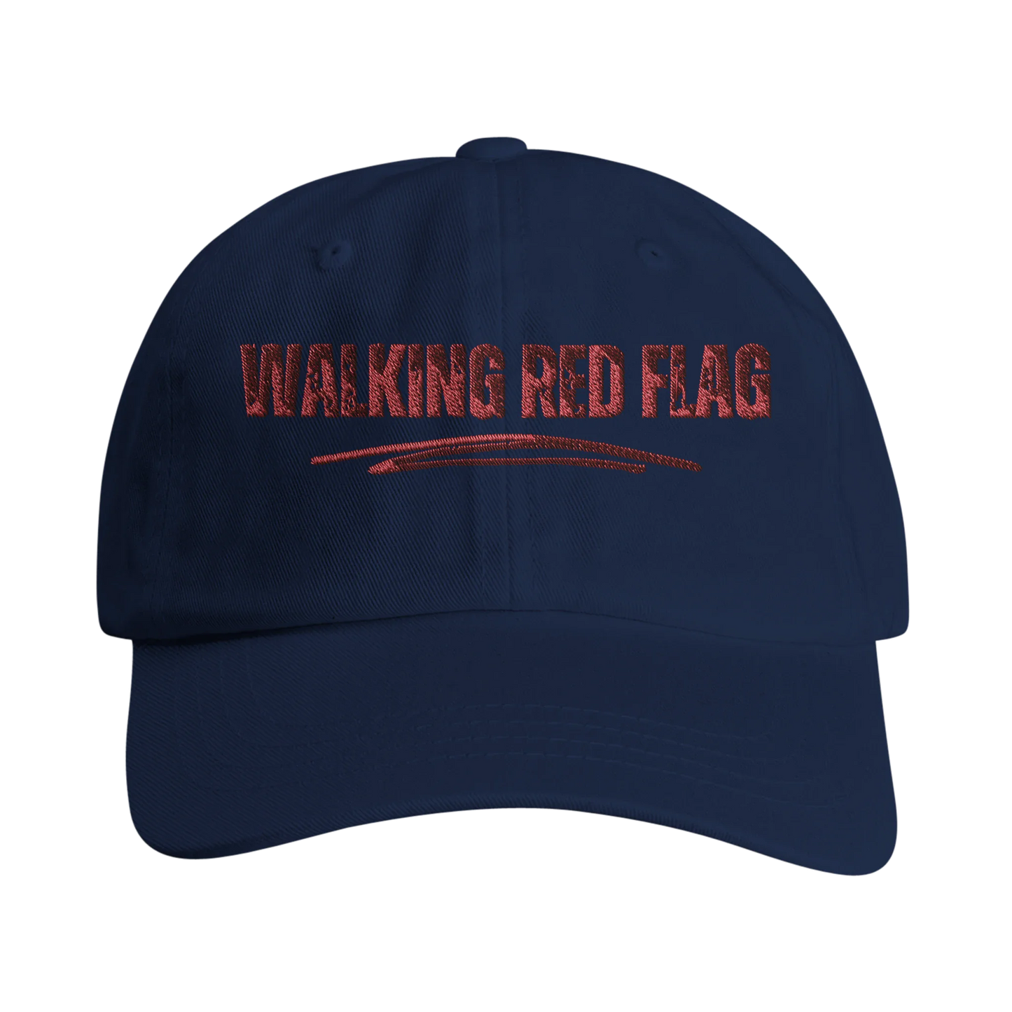 A-or-B-Tees Hats Navy Walking Red Flag Hat | Funny Embroidered Dad Hat | Self-Aware Meme Cap