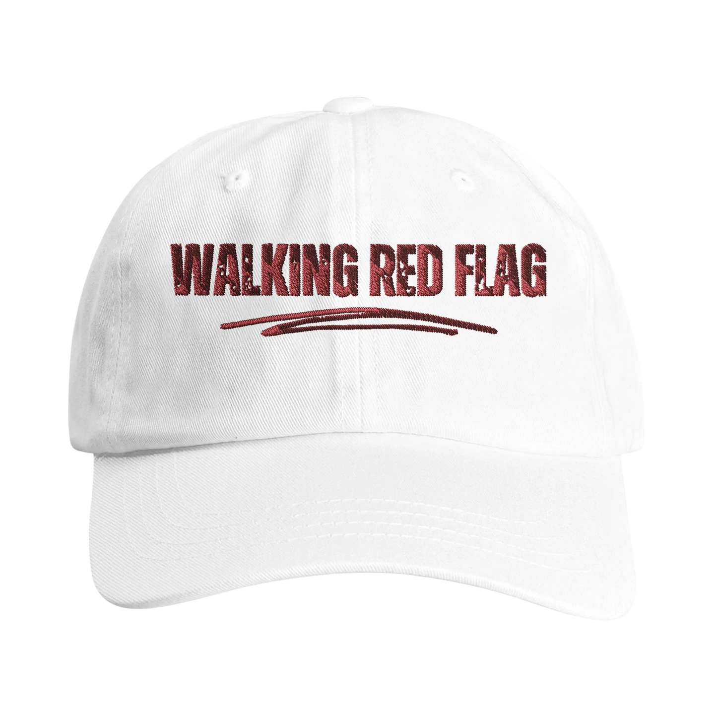A-or-B-Tees Hats White Walking Red Flag Hat | Funny Embroidered Dad Hat | Self-Aware Meme Cap