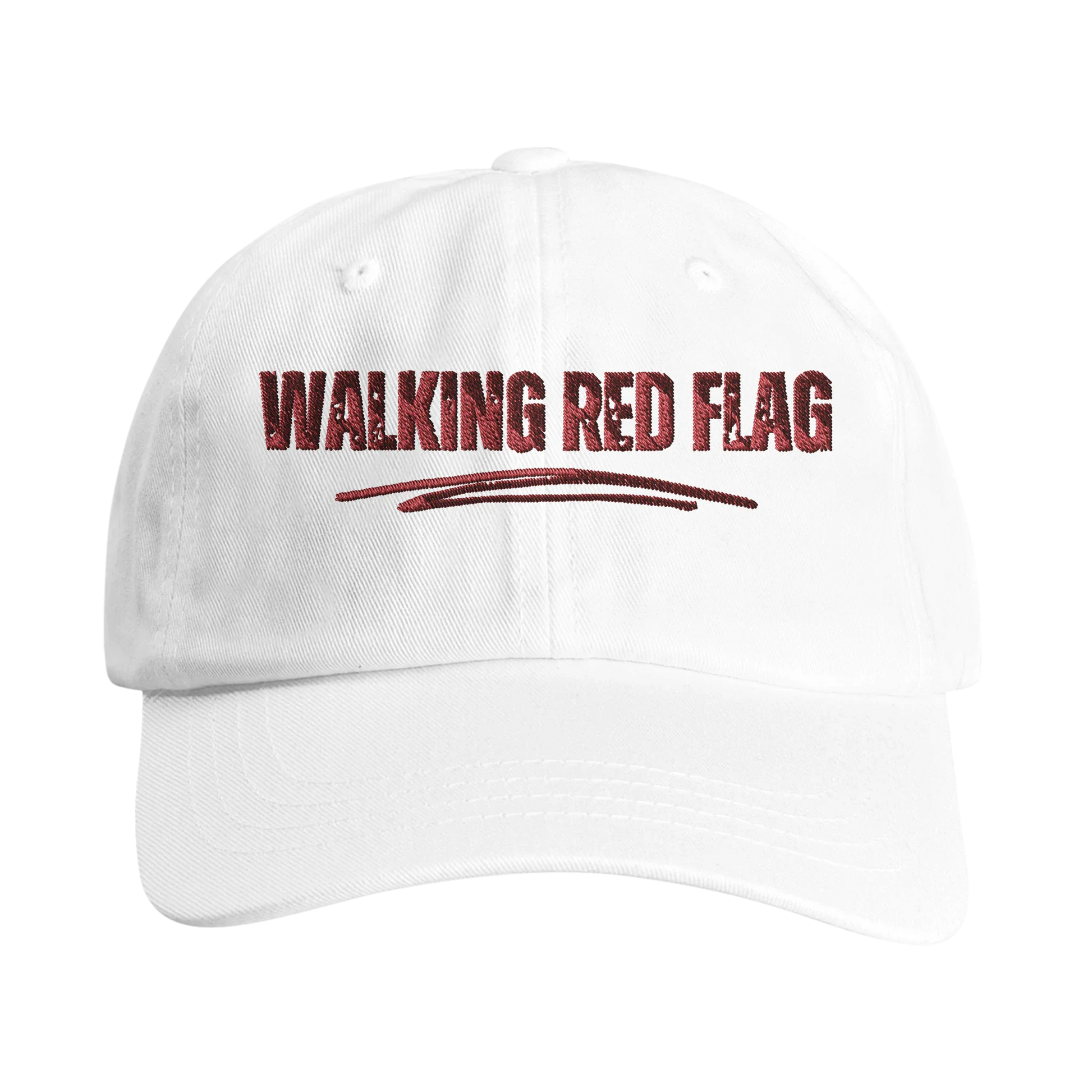 A-or-B-Tees Hats White Walking Red Flag Hat | Funny Embroidered Dad Hat | Self-Aware Meme Cap