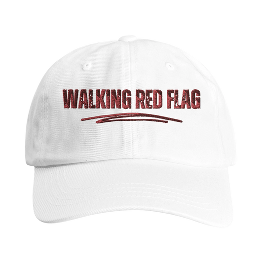 A-or-B-Tees Hats White Walking Red Flag Hat | Funny Embroidered Dad Hat | Self-Aware Meme Cap
