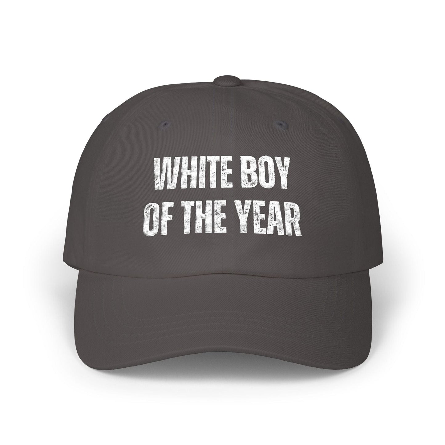 A-or-B-Tees Hats Dark Grey / One size White Boy of the Year - Embroidered Dad Cap — Funny Irony Meme Hat for Parties & Gifts